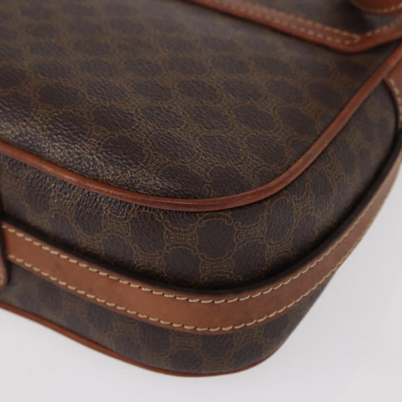 CELINE Macadam Canvas Shoulder Bag PVC Leather Brown Gold Auth BA9074