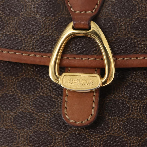 CELINE Macadam Canvas Shoulder Bag PVC Leather Brown Gold Auth BA9074