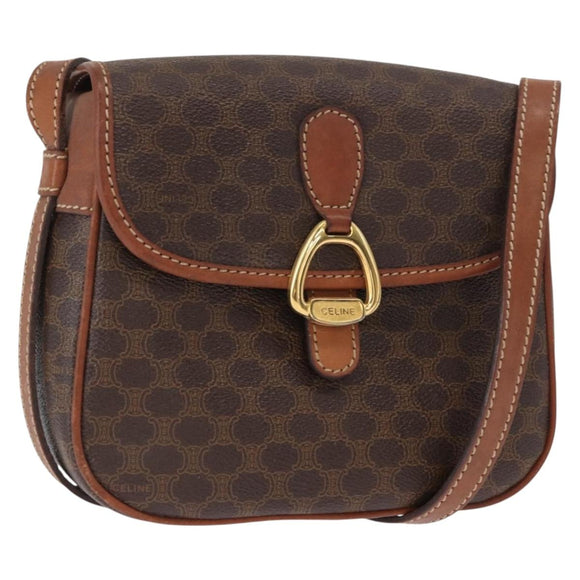 CELINE Macadam Canvas Shoulder Bag PVC Leather Brown Gold Auth BA9074