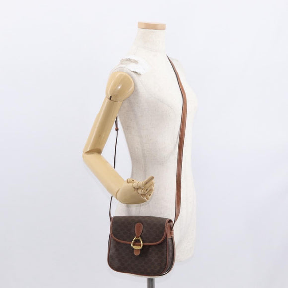 CELINE Macadam Canvas Shoulder Bag PVC Leather Brown Gold Auth BA9074