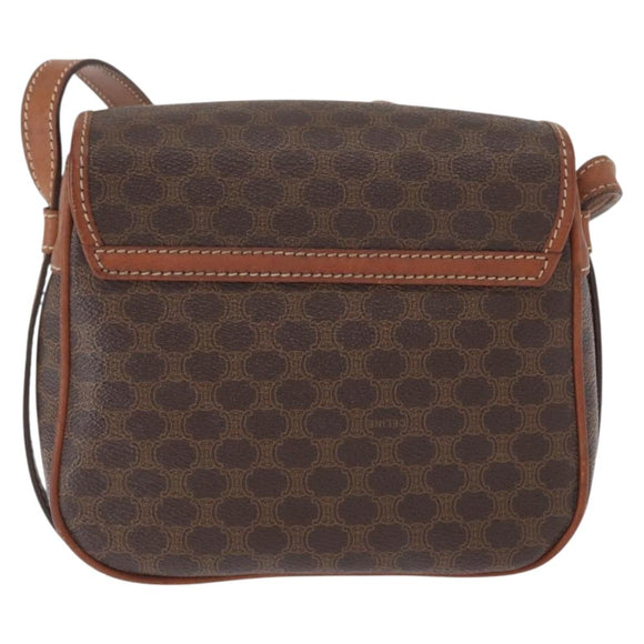 CELINE Macadam Canvas Shoulder Bag PVC Leather Brown Gold Auth BA9074