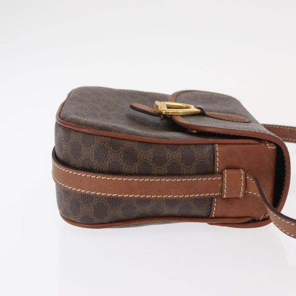 CELINE Macadam Canvas Shoulder Bag PVC Leather Brown Gold Auth BA9074