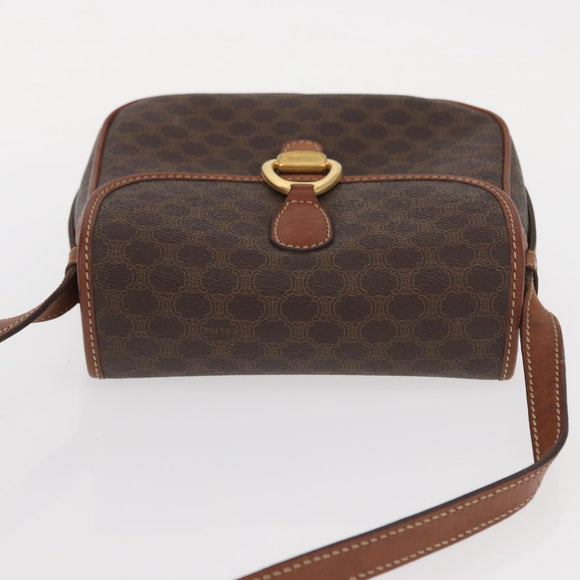 CELINE Macadam Canvas Shoulder Bag PVC Leather Brown Gold Auth BA9074