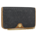 Christian Dior Honeycomb Canvas Chain Shoulder Bag PVC Black Gold Auth BA9075-1