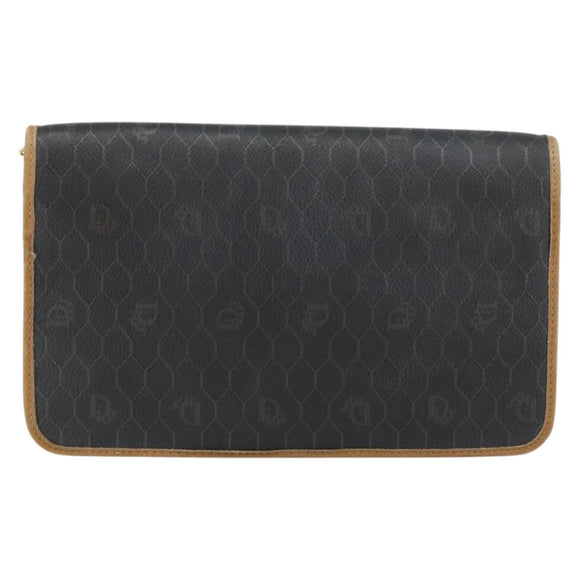 Christian Dior Honeycomb Canvas Chain Shoulder Bag PVC Black Gold Auth BA9075