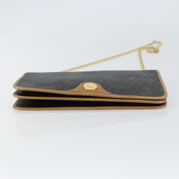 Christian Dior Honeycomb Canvas Chain Shoulder Bag PVC Black Gold Auth BA9075