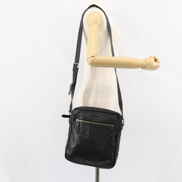 GUCCI Guccissima GG Canvas Umhängetasche Leder Schwarz Silber 201448 Auth BA9077