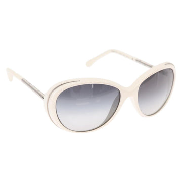 CHANEL Sunglasses plastic White CC Auth BA9081