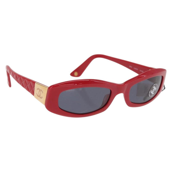 CHANEL Sunglasses plastic Red CC Auth BA9084