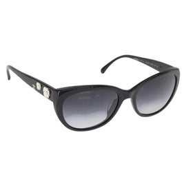 CHANEL Sunglasses plastic Black CC Auth BA9087
