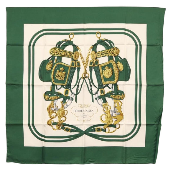 HERMES Carre 90 Scarf Silk ""BRIDES de GALA"" Green Auth BA9092