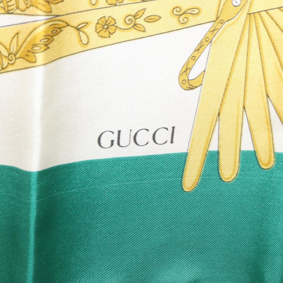 GUCCI Scarf Silk Green Auth BA9094