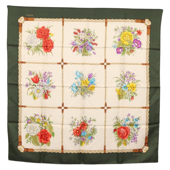 GUCCI Scarf Silk Green Auth BA9095
