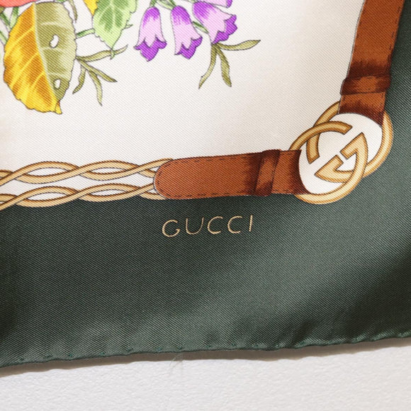 GUCCI Scarf Silk Green Auth BA9095