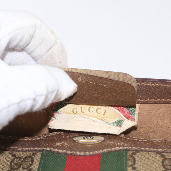 GUCCI GG Supreme Web Sherry Line Clutch Bag PVC Beige Gold 89 01 006 Auth BA9104