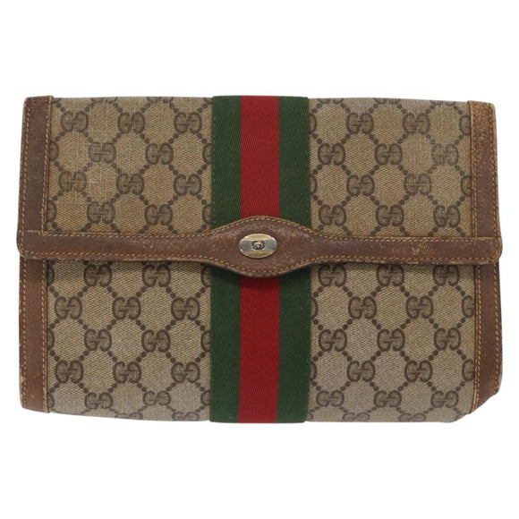 GUCCI GG Supreme Web Sherry Line Clutch Bag PVC Beige Gold 89 01 006 Auth BA9104