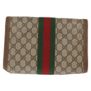 GUCCI GG Supreme Web Sherry Line Clutch Bag PVC Beige Gold 89 01 006 Auth BA9104-3