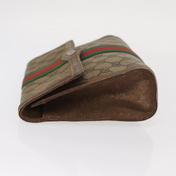 GUCCI GG Supreme Web Sherry Line Clutch Bag PVC Beige Gold 89 01 006 Auth BA9104