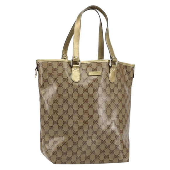 GUCCI GG Crystal Tote Bag Coated Canvas Beige Gold 189896 Auth BA9105