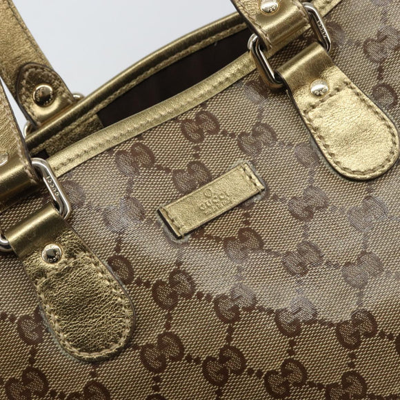 GUCCI GG Crystal Tote Bag Coated Canvas Beige Gold 189896 Auth BA9105