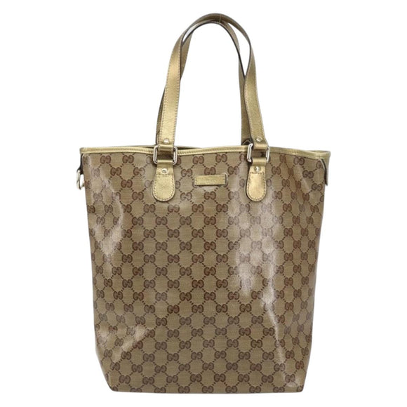 GUCCI GG Crystal Tote Bag Coated Canvas Beige Gold 189896 Auth BA9105