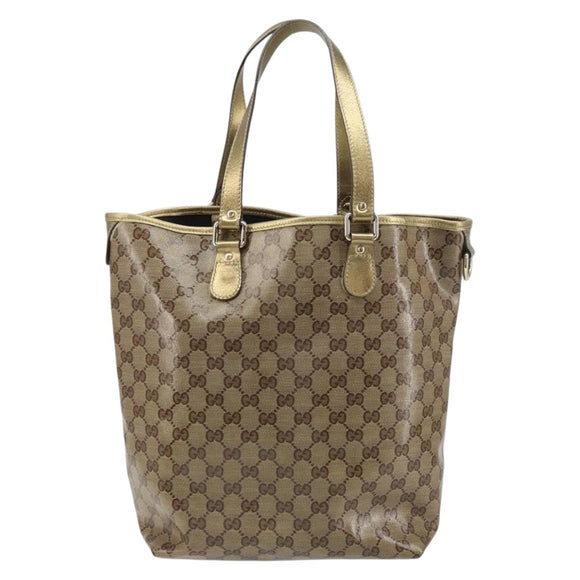 GUCCI GG Crystal Tote Bag Coated Canvas Beige Gold 189896 Auth BA9105