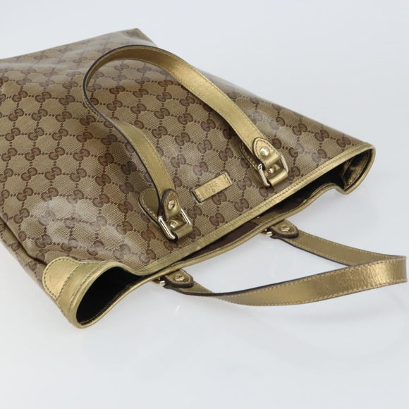GUCCI GG Crystal Tote Bag Coated Canvas Beige Gold 189896 Auth BA9105