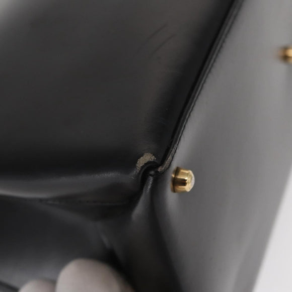 GUCCI Hand Bag Leather Black Gold Auth BA9107