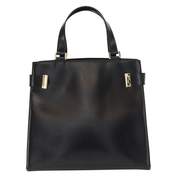 GUCCI Hand Bag Leather Black Gold Auth BA9107