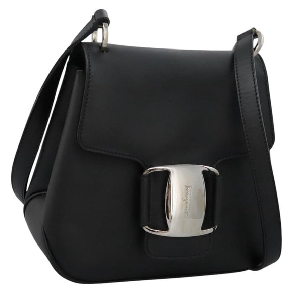 Salvatore Ferragamo Shoulder Bag Leather Black Auth BA911