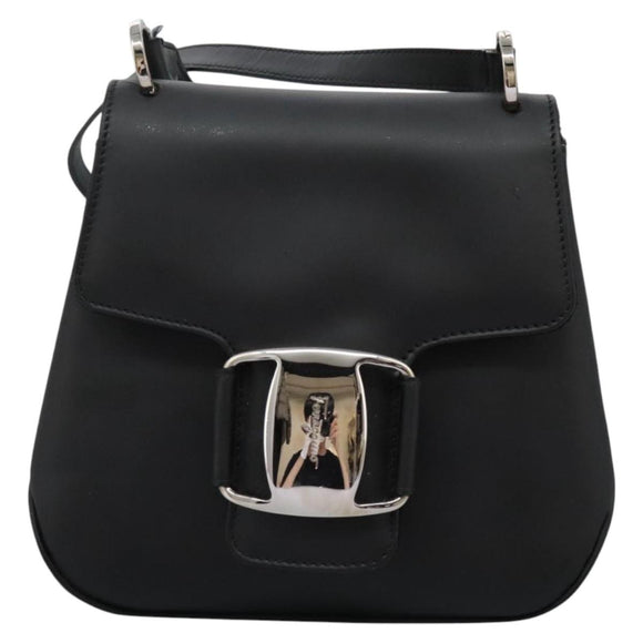 Salvatore Ferragamo Shoulder Bag Leather Black Auth BA911