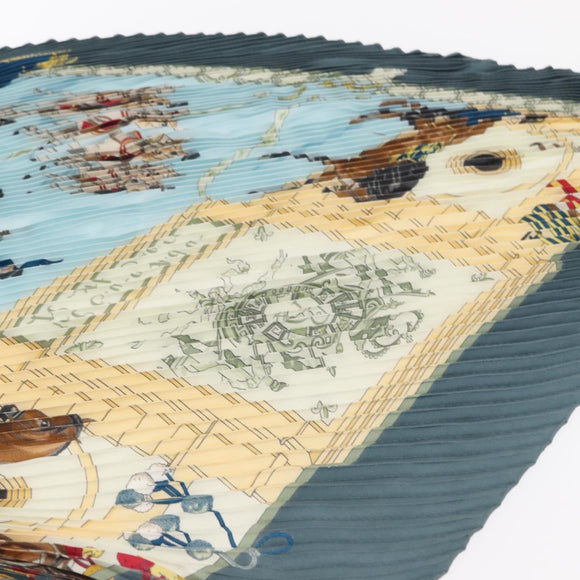 HERMES Pleated Scarf ""Real Escuela Andaluza del Arte"" Silk Blue Auth BA9111