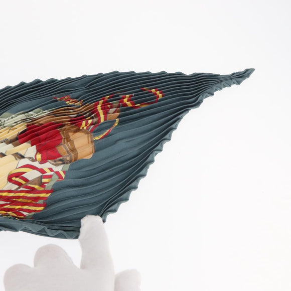 HERMES Pleated Scarf ""Real Escuela Andaluza del Arte"" Silk Blue Auth BA9111