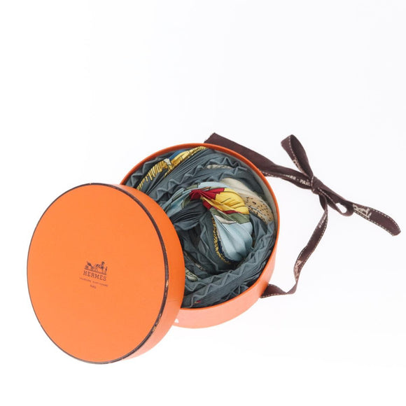 HERMES Pleated Scarf ""Real Escuela Andaluza del Arte"" Silk Blue Auth BA9111