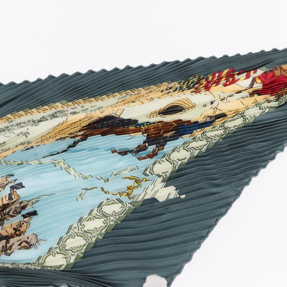 HERMES Pleated Scarf ""Real Escuela Andaluza del Arte"" Silk Blue Auth BA9111