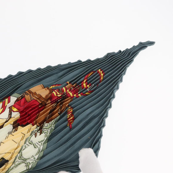 HERMES Pleated Scarf ""Real Escuela Andaluza del Arte"" Silk Blue Auth BA9111