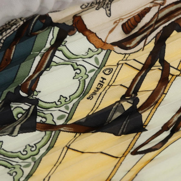 HERMES Pleated Scarf ""Real Escuela Andaluza del Arte"" Silk Blue Auth BA9111