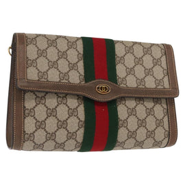 GUCCI GG Supreme Web Sherry Line Clutch Bag PVC Beige Gold 89 01 006 Auth BA9121