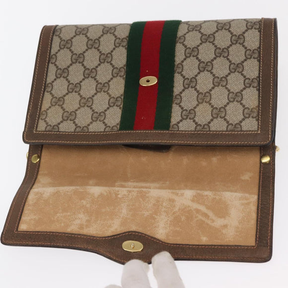 GUCCI GG Supreme Web Sherry Line Clutch Bag PVC Beige Gold 89 01 006 Auth BA9121