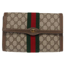 GUCCI GG Supreme Web Sherry Line Clutch Bag PVC Beige Gold 89 01 006 Auth BA9121-2