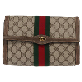 GUCCI GG Supreme Web Sherry Line Clutch Bag PVC Beige Gold 89 01 006 Auth BA9121 - 0