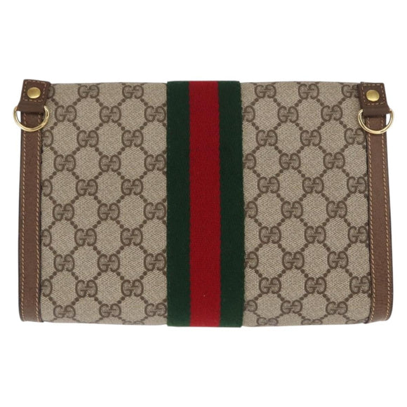 GUCCI GG Supreme Web Sherry Line Clutch Bag PVC Beige Gold 89 01 006 Auth BA9121