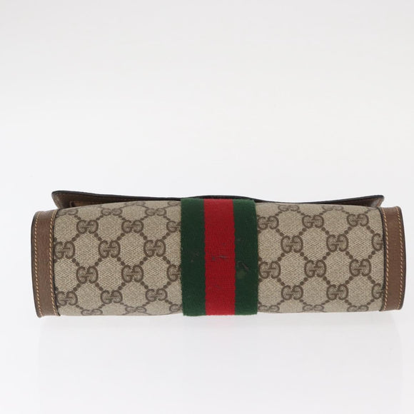 GUCCI GG Supreme Web Sherry Line Clutch Bag PVC Beige Gold 89 01 006 Auth BA9121