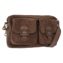 CELINE C Macadam Canvas Shoulder Bag Suede Brown Gold Auth BA9125-1