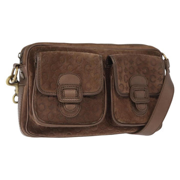 CELINE C Macadam Canvas Shoulder Bag Suede Brown Gold Auth BA9125