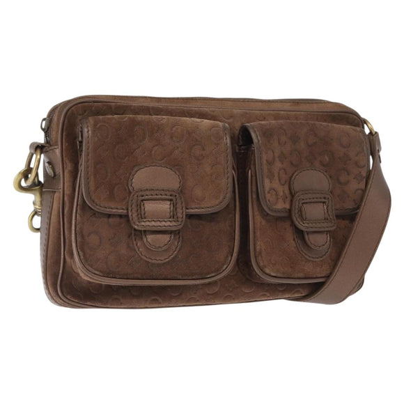 CELINE C Macadam Canvas Shoulder Bag Suede Brown Gold Auth BA9125
