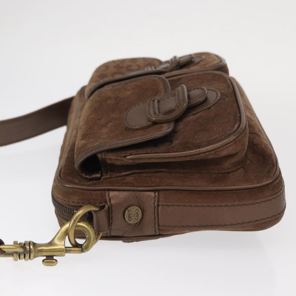 CELINE C Macadam Canvas Shoulder Bag Suede Brown Gold Auth BA9125