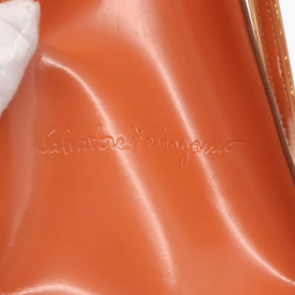 Salvatore Ferragamo Shoulder Bag Vinyl Orange Silver Auth BA9126