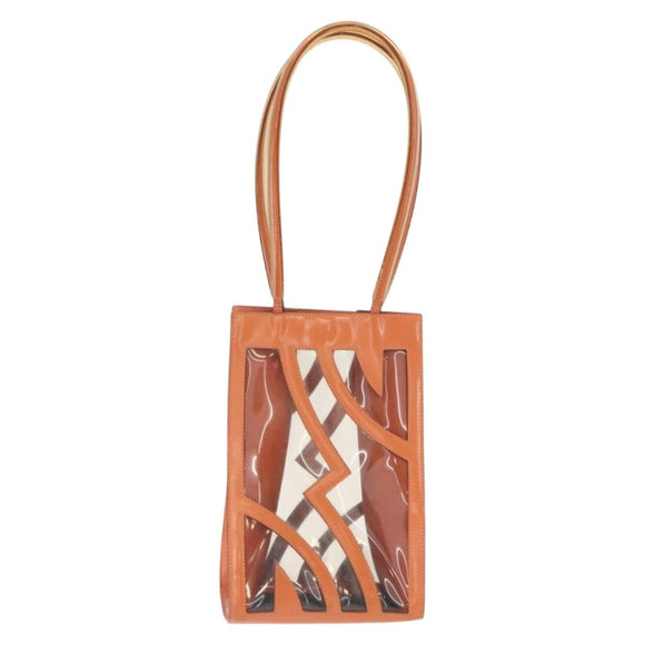 Salvatore Ferragamo Shoulder Bag Vinyl Orange Silver Auth BA9126