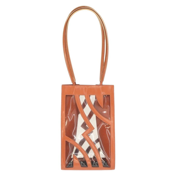 Salvatore Ferragamo Shoulder Bag Vinyl Orange Silver Auth BA9126